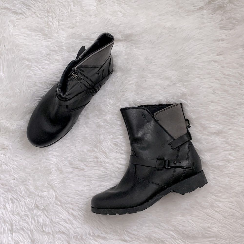 Teva De La Vina Low Black Waterproof Leather Ankle Moto Boots Sz 6.5